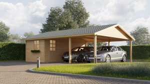 Carport double + kůlna, 6x7,5 m, tl. 44 mm